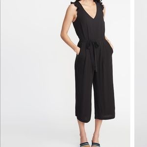 Tie belt flutter sleeve jumpsuit